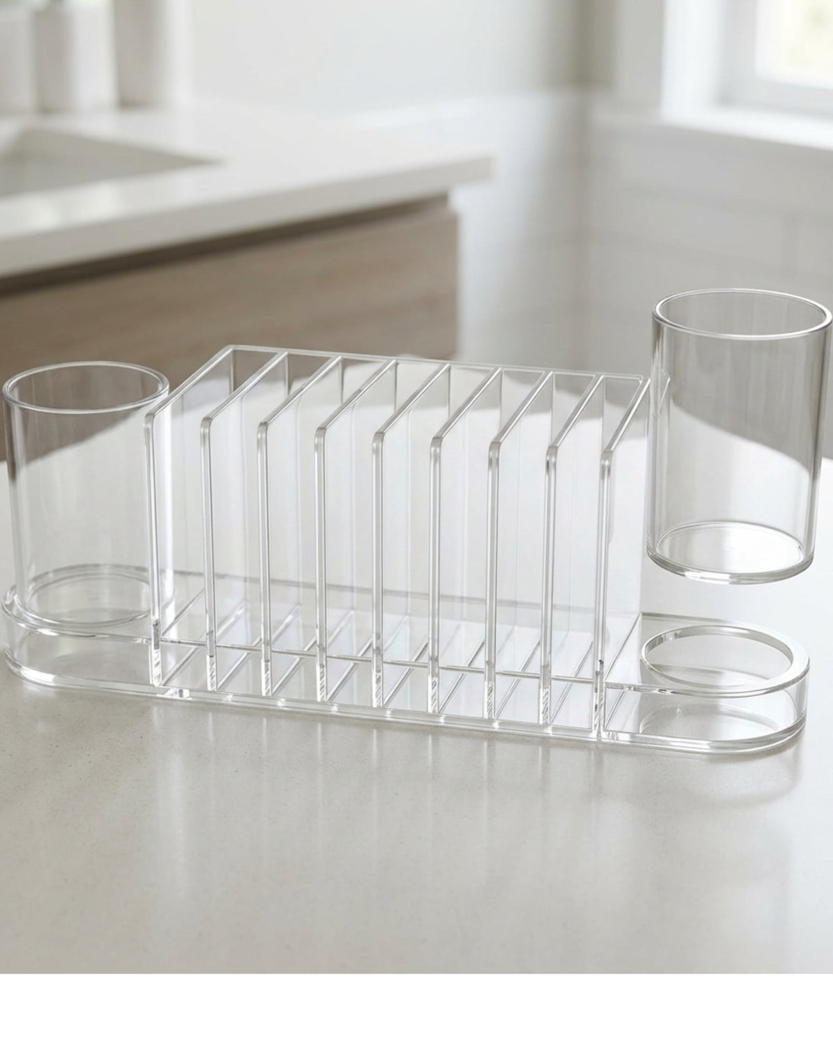 Hjxwb Eight Slot Acrylic Palette Organizer with Two Removable Cups Clear - Lifestyle view