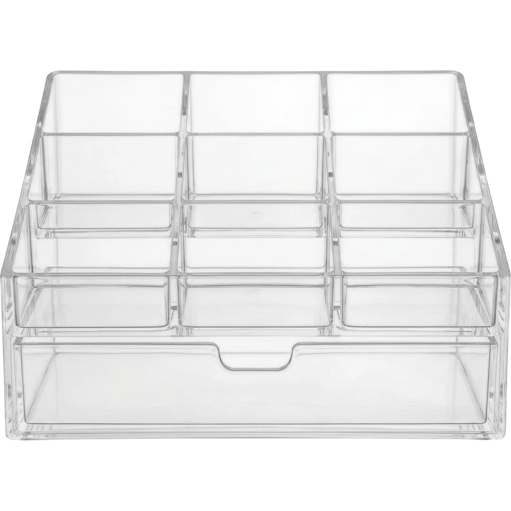 Hjxwb Tiered Nine Compartment Acrylic Cosmetic Organizer with Drawer Clear - Product view