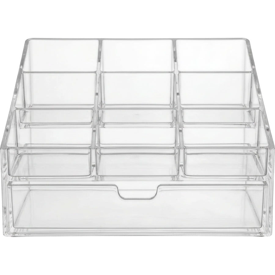 Hjxwb Tiered Nine Compartment Acrylic Cosmetic Organizer with Drawer Clear